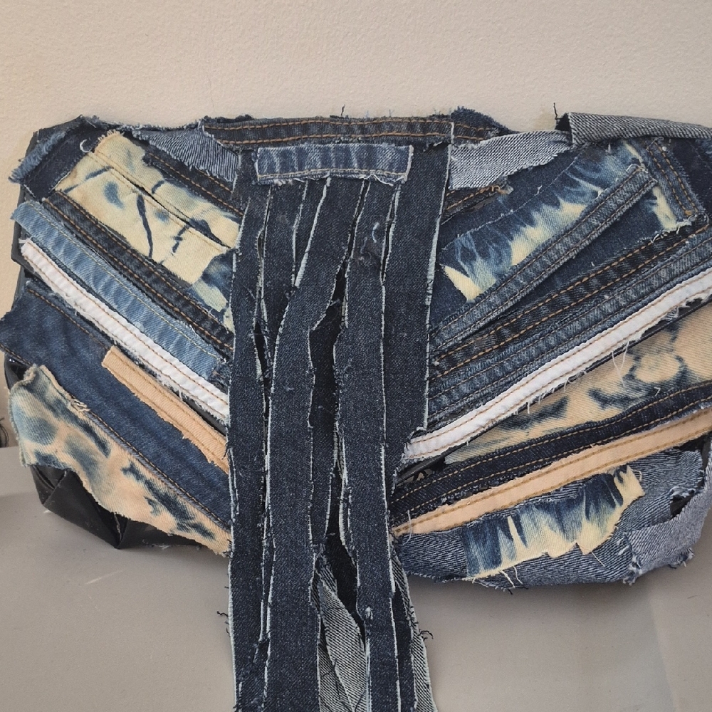 Hand Made Unique Denim Patchwork Clutch. Up Cycle Work!!